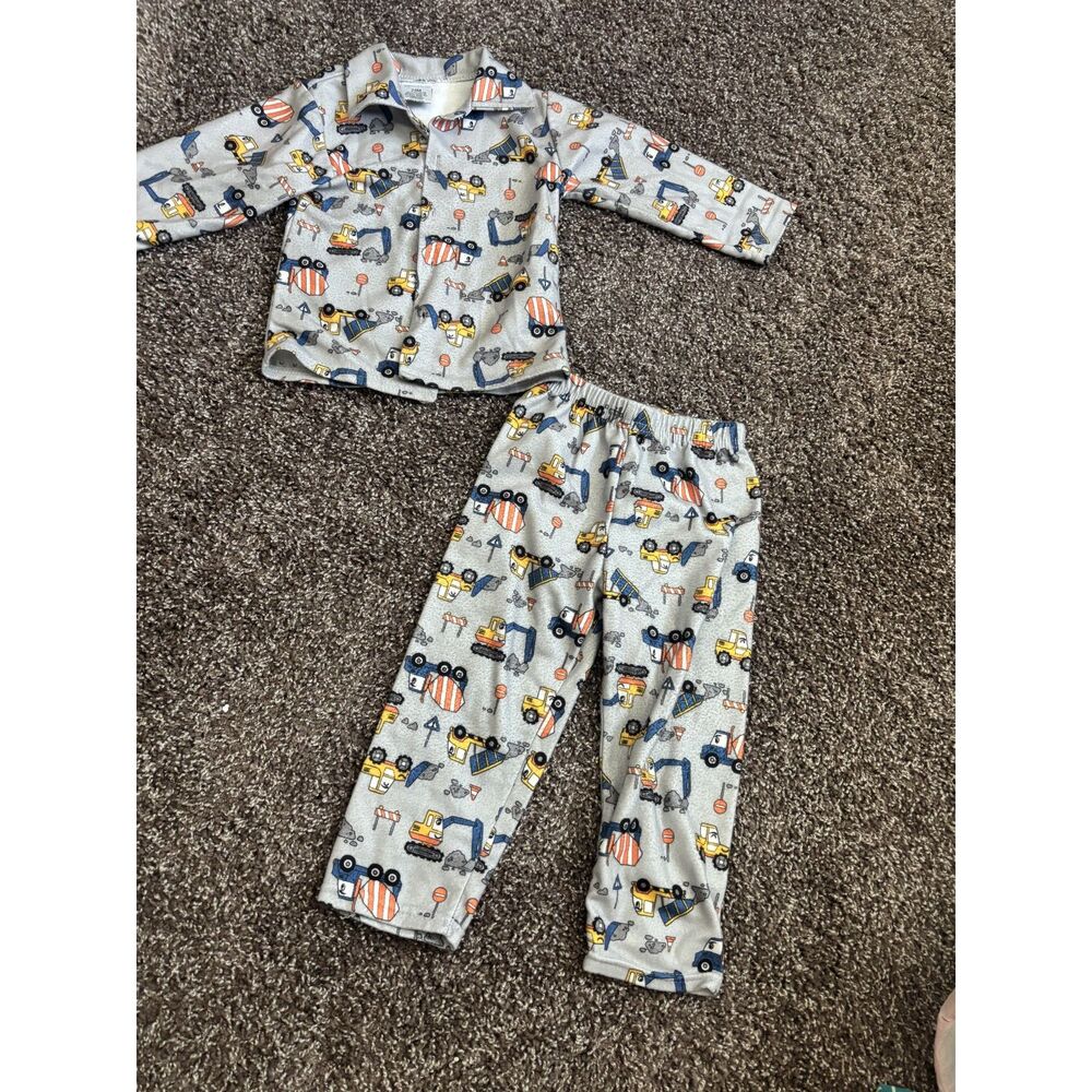 Mon Petit Construction Truck Pajama Set 24M Gray Long Sleeve 2-Piece Toddler